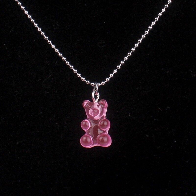 7 Colors Rainbow Pride Cute Jelly Bear Gummy Necklaces for Women Girls Cool Punk Hip Hop Resin Necklaces Accessories