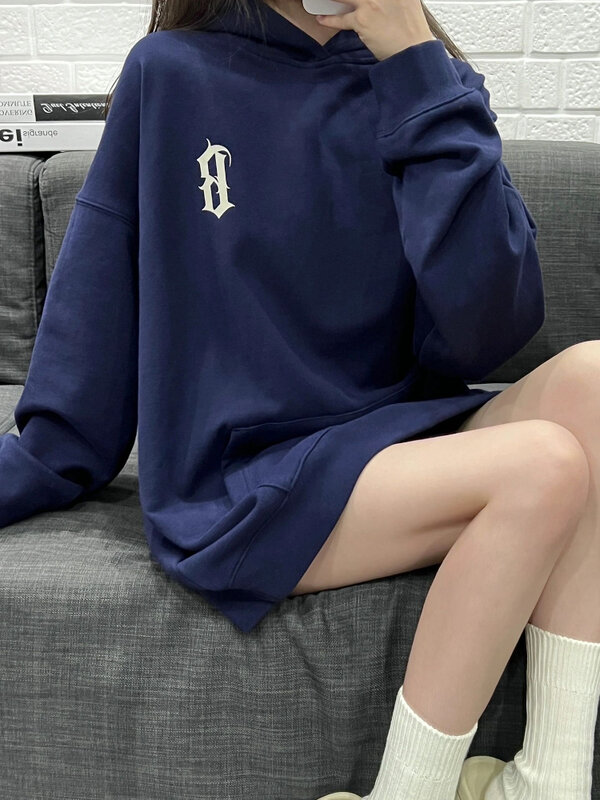 YUQI-Sudadera con capucha para mujer, suéter femenino de gran tamaño con estampado sólido, estilo coreano, primavera y otoño, Y2k, 2022