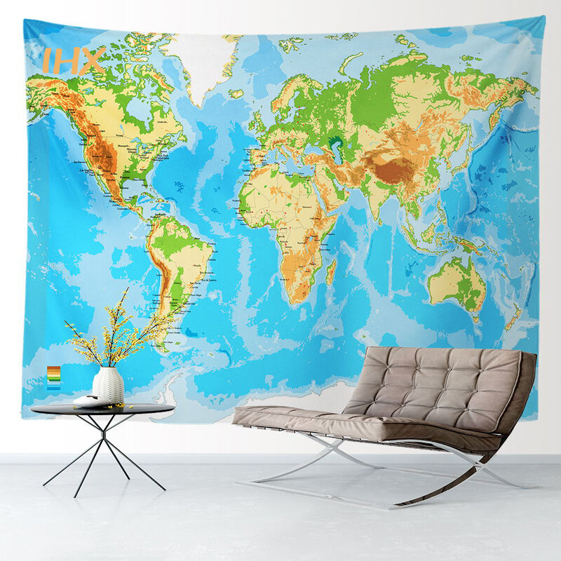 Tapiz de mapa del mundo para decoración del hogar, tapiz de tela de mapa de alta definición para colgar en la pared, decoración de pared para dormitorio, mapa de acuarela