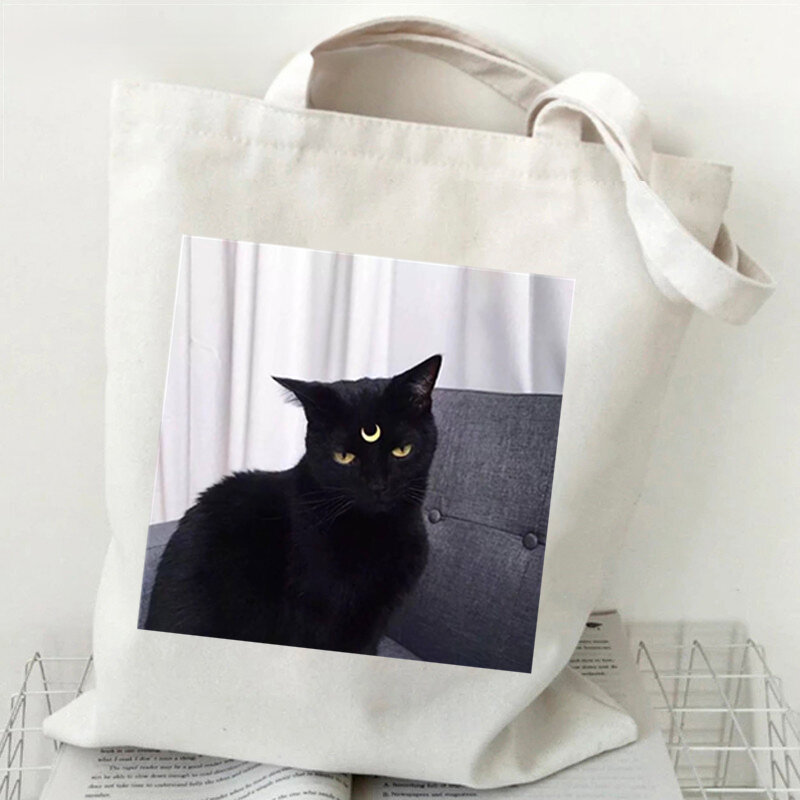 Torba z grubej bawełny moda torba dla kota Kawaii Shopper Cute Animal torby torba na zakupy torby płócienne torebki Casual Girls torby na ramię torebka