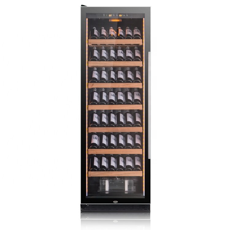Heißer verkauf Sapele holz regal display Wein kühler und leistungsstarke kompressor Kühlschrank für verkauf