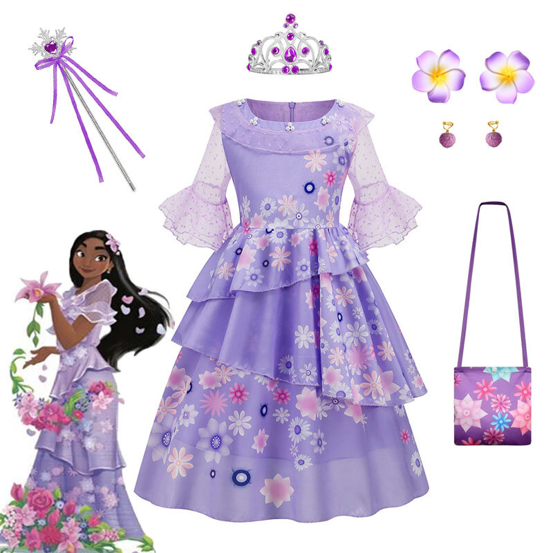 Disney encanto isabella jasmine meninas princesa vestido crianças carnaval festa de aniversário cosplay fantasia mirabel disfraz niña