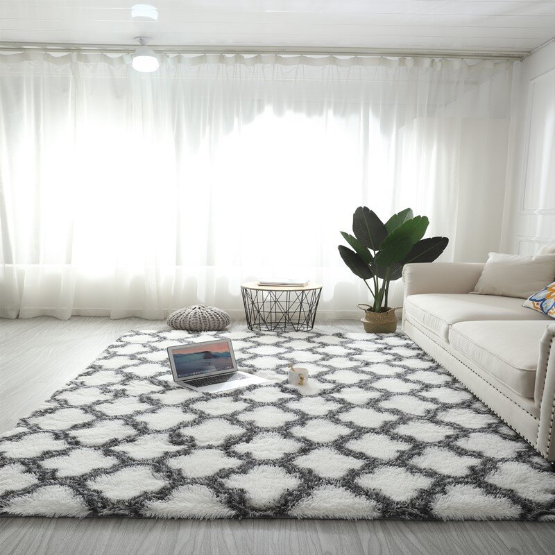 Alfombra de lana de seda lavable para balcón, sala de estar, dormitorio, cabecera, suelo, pelo largo, manta decorativa para hornear