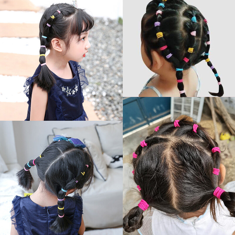 100 개/대 가방 포장 된 소녀 귀여운 다채로운 탄성 HairBands 껌 포니 테일 홀더 Scrunchie 머리 띠 패션 헤어 액세서리