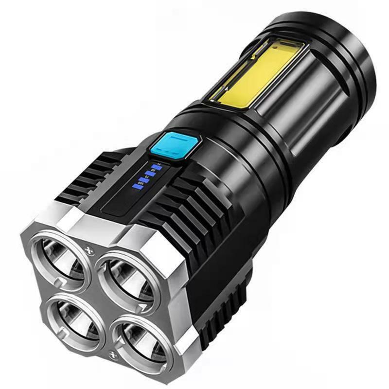 Ao ar livre multi-função lanterna 4-core super brilhante lanterna recarregável led de longo alcance spotlight bateria display cob luz