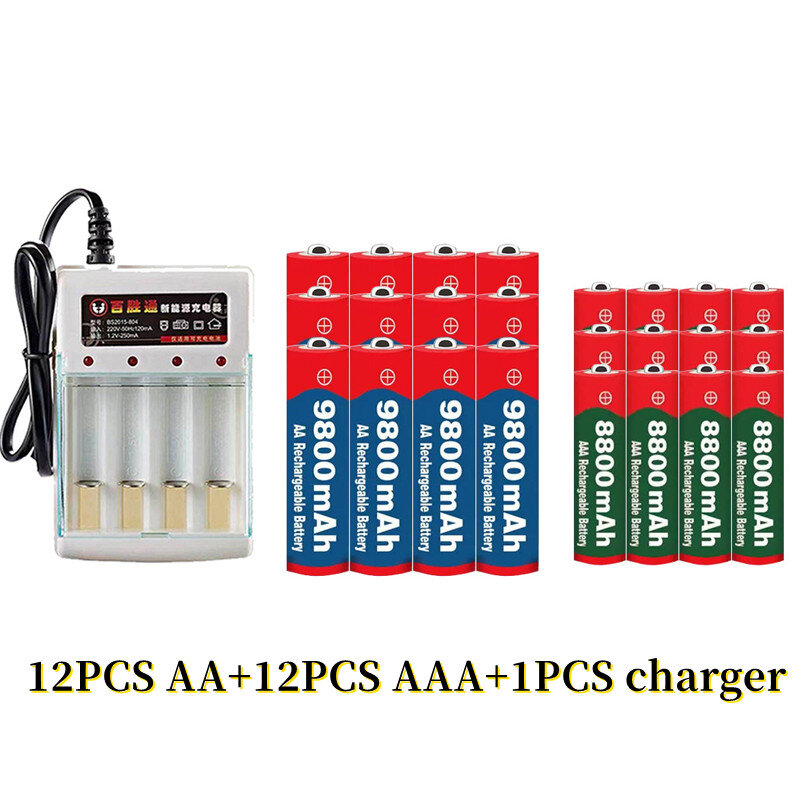 充電式バッテリー,100% v,aa9800mahおよびaa8800mah,電子玩具用,リモコン,充電器1.5v,オリジナル1.5