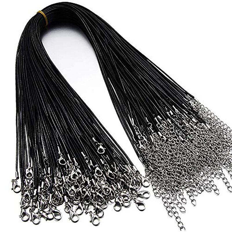 50 Pcs Waxed Necklace Cord Waxed Leather Cord Rope with Lobster Claw Clasp Bulk for Jewelry Making Chain String DIY Accessories