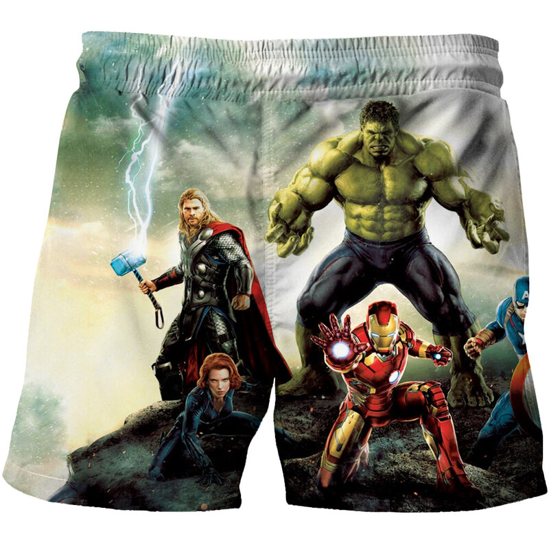 Pantalones informales de Marvel para niños, Shorts con estampado 3D de Hulk, pantalones cortos de dibujos animados de Spiderman para playa, ropa de playa para verano