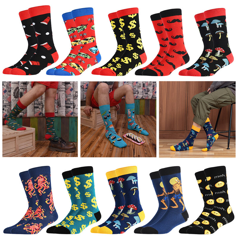 1 Pairs Men/Woman Funny Colorful Combed Cotton Happy Socks Multi Pattern Animal Stripe Cartoon Dot Novelty Skateboard Art Socks