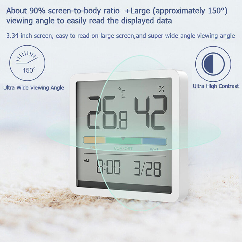 Youpin Miiiw-reloj inteligente con pantalla LCD de 3,34 pulgadas, dispositivo silencioso de temperatura y humedad, para interior y habitación de bebé de alta precisión, Monitor C/F