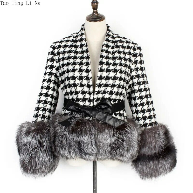 2023 Women New Genuine Silver Fox Cuffs Fox Fur Coat H5