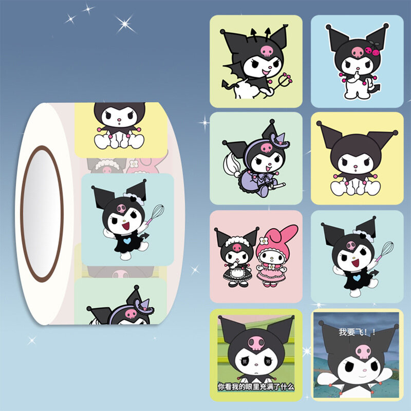 Olá Kitty Kuromi Cartoon Stickers, Adesivos bonitos infantis, Baby Stickers, Jardim de infância inspirado pouco recompensa rolo adesivos, 500pcs