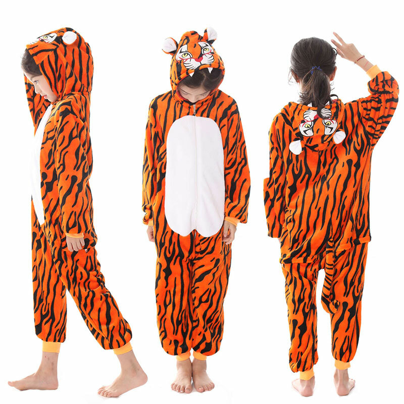 Pijamas infantis kigurumi, pijamas de flanela para meninos e meninas, macacão de gato