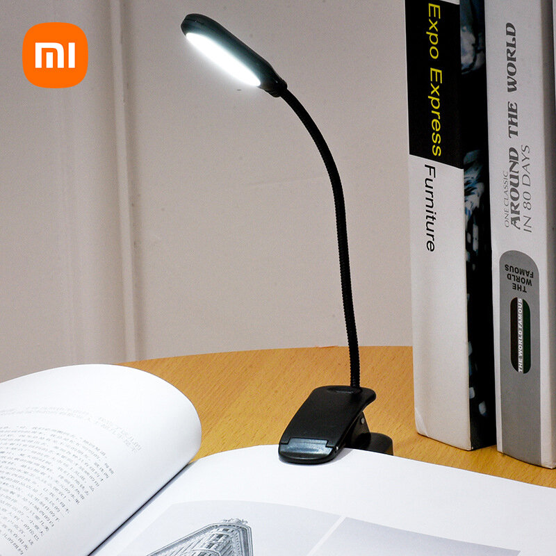 Лампа Xiaomi аккумуляторная с защитой глаз, ночник-книжка, Регулируемая Настольная мини-лампа на клипсе, питание от батарейки, гибкая для чтени...