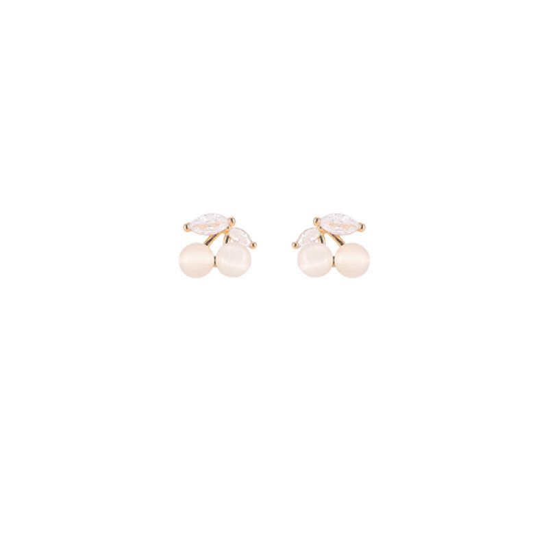 KOUDOUN Super Fairy Sweet Stud Earrings Cherry Opal Earrings Female Niche Small Earrings French Style 2021 New Trendy Earrings
