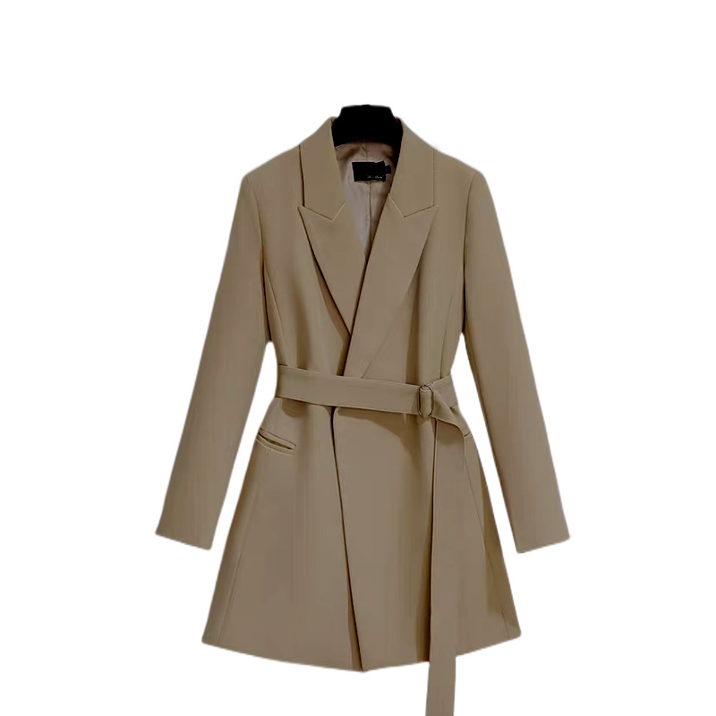 Chaqueta con cinturón para mujer, abrigo informal de manga larga con cuello de solapa, color blanco y negro, novedad
