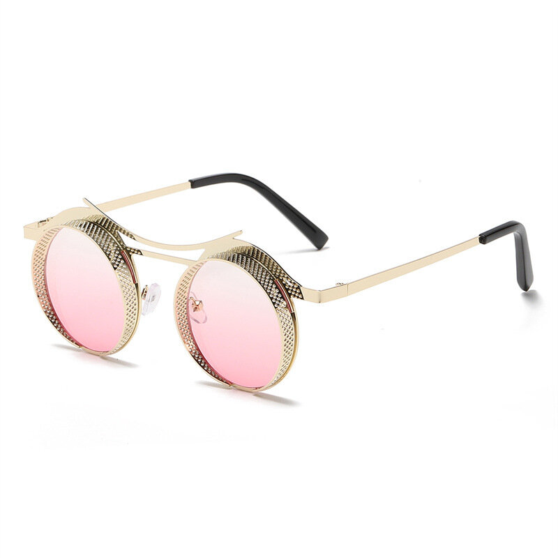 레트로 라운드 스팀 펑크 선글라스, UV400, 새로운 스타일 금속 프레임 선글라스, 패션 선글라스, 남성 안경, 2022