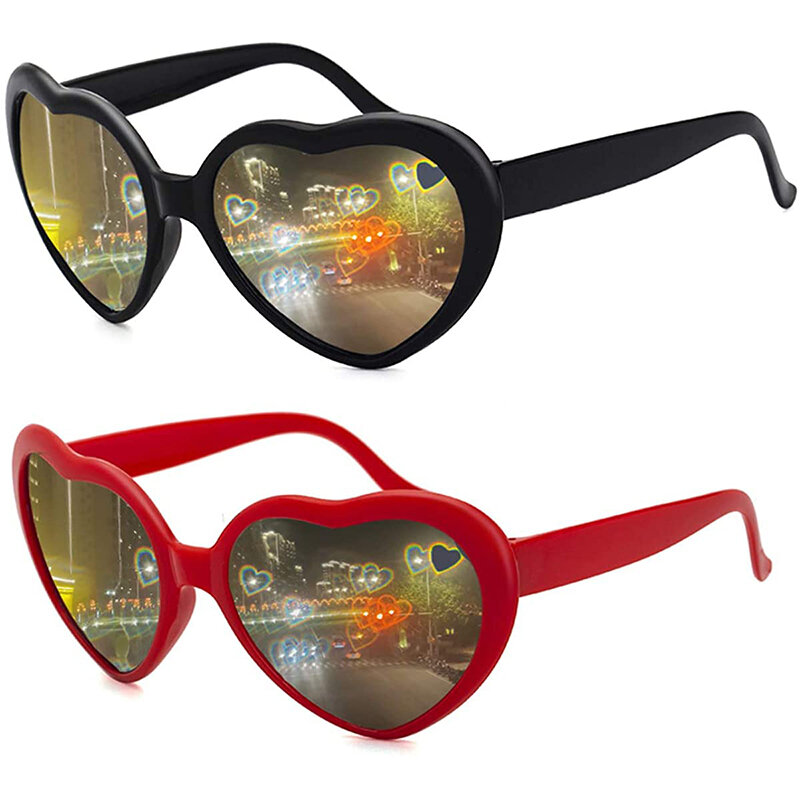 Kobiety modny w kształcie serca efekty okulary oglądaj światła zmieniają się w kształt serca w nocy dyfrakcyjne okulary damskie okulary przeciwsłoneczne