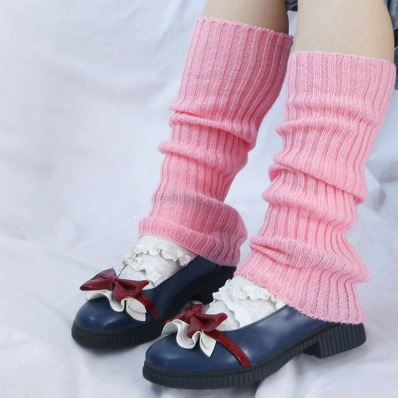 Calcetines de invierno para chica, medias japonesas de punto de Lolita, decoración de botones, calentadores de piernas de bola de lana