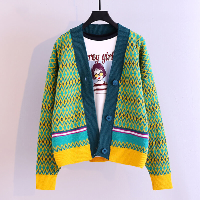 Maglieria maglione cappotto primavera e autunno nuovo cardigan con bottoni coreani cappotto esterno abbinato a colori larghi da donna