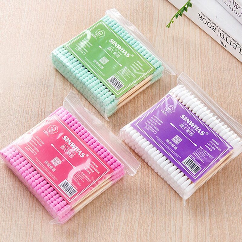 100PCS Cotton Swabs Disposable Cleaning Buds Swab Pointed Swab Applicator Wooden Sticks Applicator Colorful Cleaning Tool