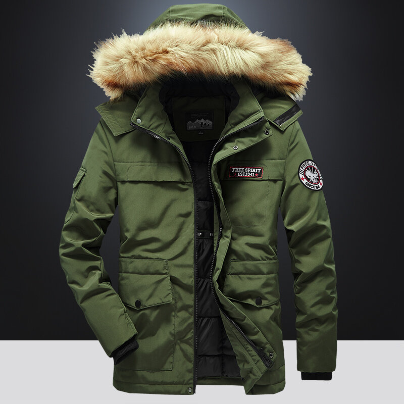 밀리터리 카고 지퍼 위장 자켓 남성용, 두껍고 따뜻한 파카 모피 후드 의류 패션 오버사이즈 4XL 5XL 코트, 2022 겨울