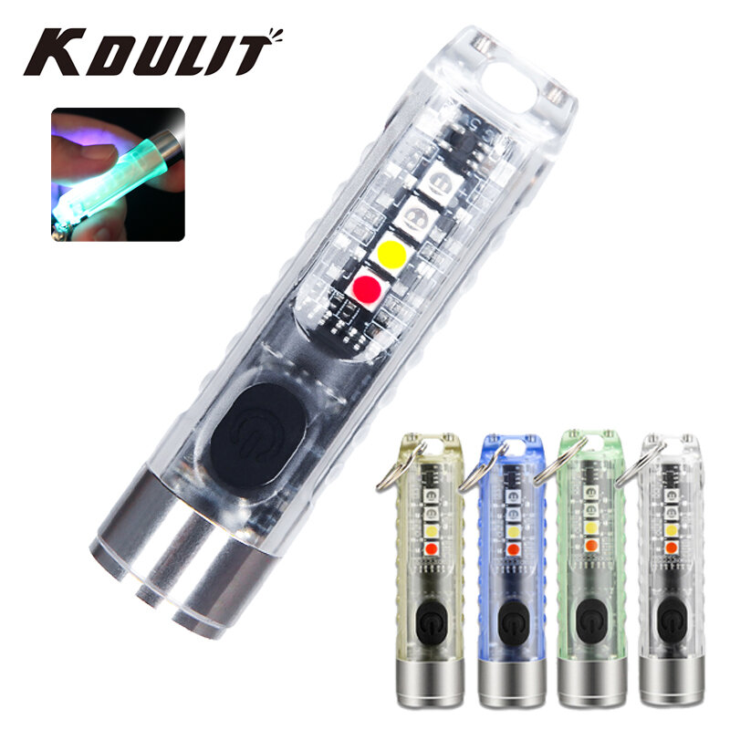 KDULIT Mini przenośny brelok światła USB C akumulator wielomodowy LED wielokolorowy regulacja opcjonalne światło kempingowe