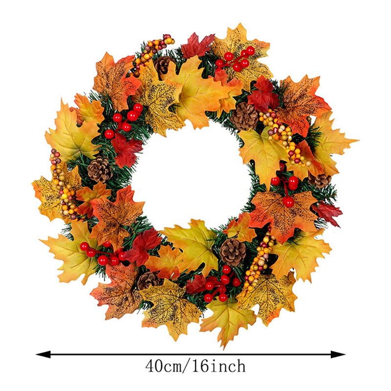 Artificial Christmas Wreath Maple Leaf Pinecone Berry Wreath For Front Door Wall Window Farmhouse Home Decoration