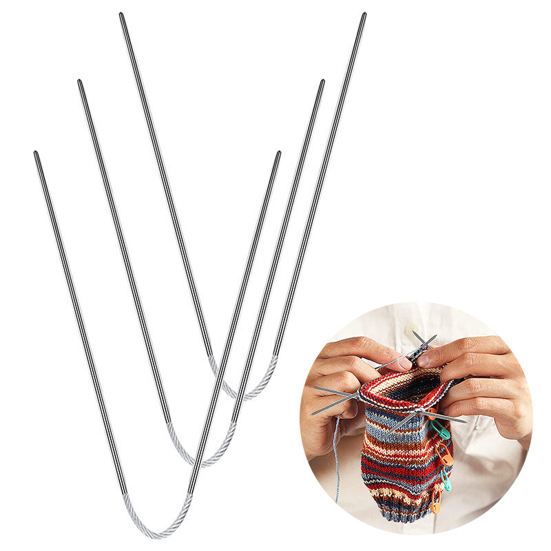 3 pçs de aço inoxidável tricô agulhas anel redondo agulha flexível metal meia malha agulha mão costura para iniciantes