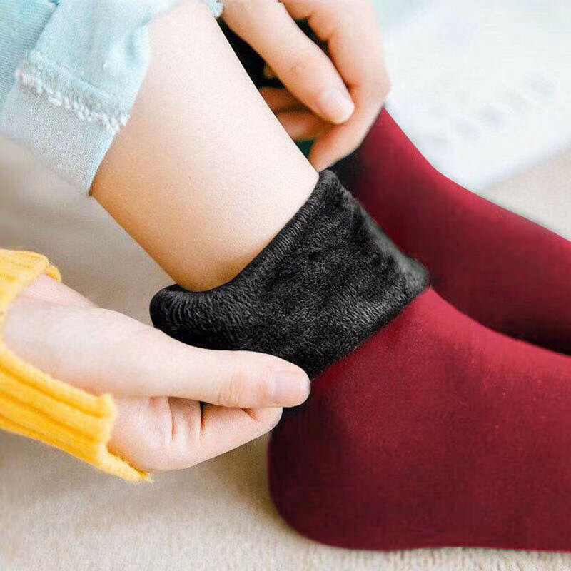 Inverno feminino botas de lã térmica sock kit masculino forrado meias de lã quente meias mulher casa piso grosso meia