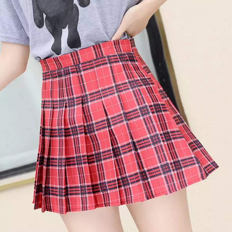 Estilo xadrez saias femininas verão elegante cintura alta uma linha saia plissada kawaii meninas dança mini saias para adolescentes