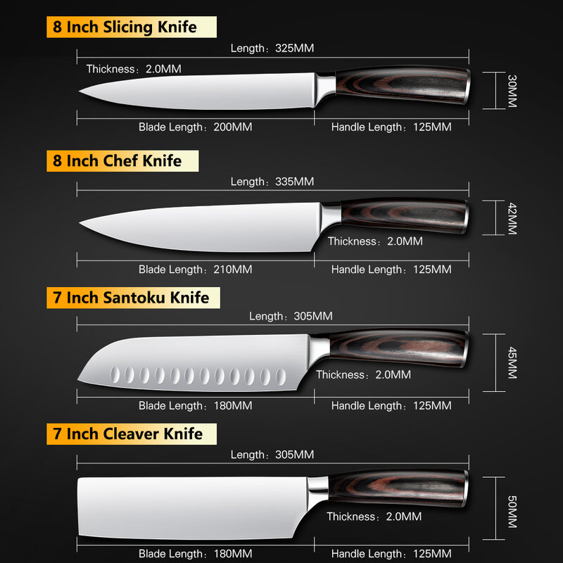 Mokithand Set di coltelli da cucina coltelli da cuoco giapponesi professionali 7CR17 coltello da cucina Santoku in acciaio inossidabile ad alto tenore di carbonio