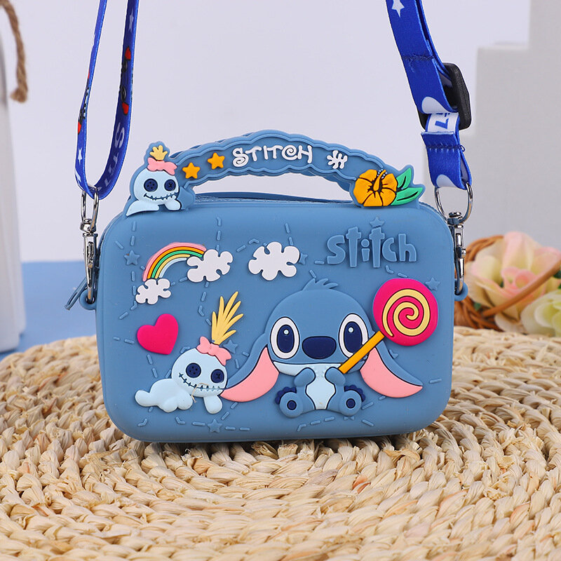 Cartone animato Stitch Pokemon Pikachu Sanrio borsa portamonete in Silicone borsa a tracolla figura di moda carina borsa a tracolla giocattolo per regali per bambini