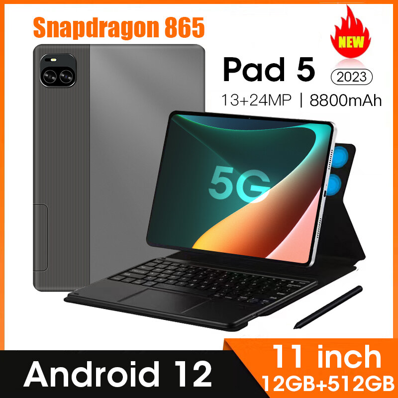 Versi Global Pad 5 Pro Tablet Android 12 Snapdragon 865, Tablet Pc Tablet 5 12GB 512GB ROM 4G 5G