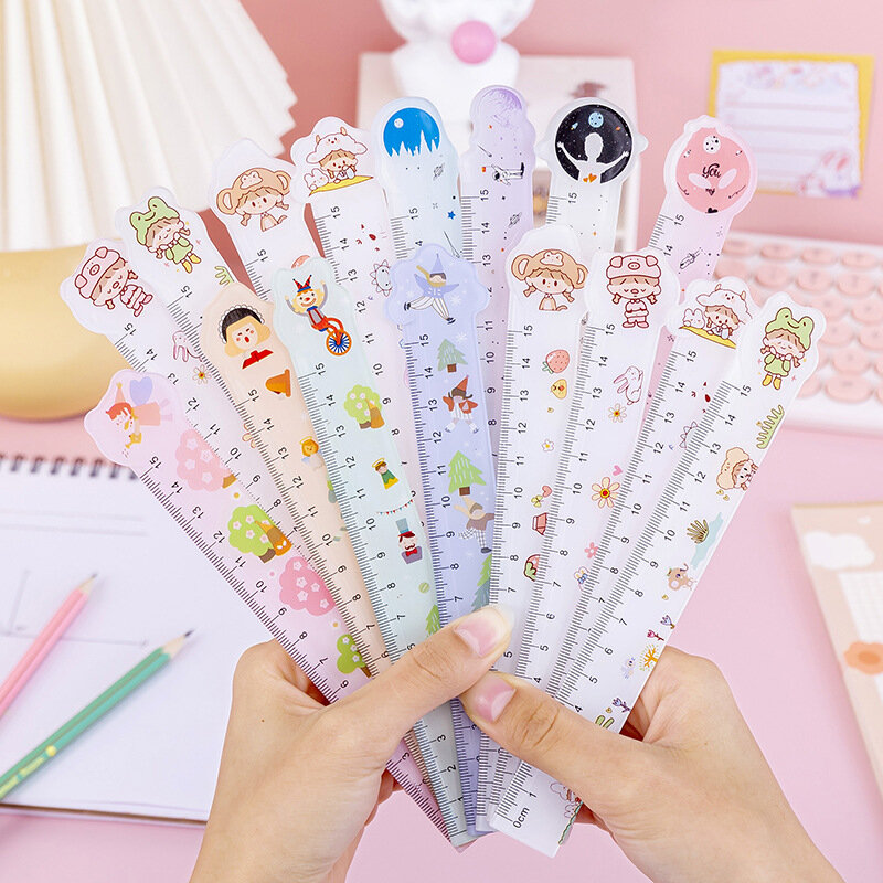 Stationery Ruler Primary School Student Ruler with Scale, Cute Transparent Plastic Ruler 15cm