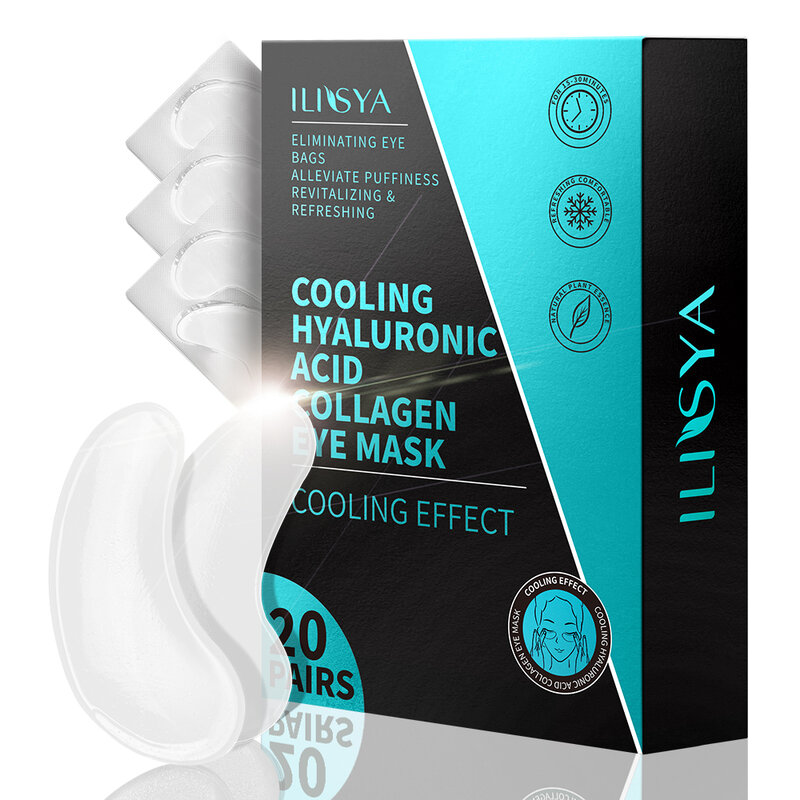 Ilisya – masque pour les yeux à l'acide hyaluronique et au collagène, anti-cernes, Anti-poches, Anti-âge, hydratant, 20 paires