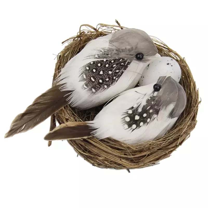 Juego de pájaros emplumados artificiales, nido y huevo, escultura creativa de pájaros, adornos de arte para césped, decoración de jardín para el hogar, 1 Set