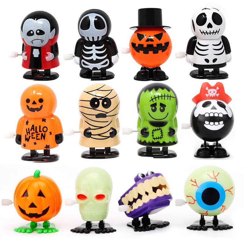 Kebaruan Halloween Mainan Jarum Jam Melompat Labu Hantu Gigi Tengkorak Angin Mainan Klasik