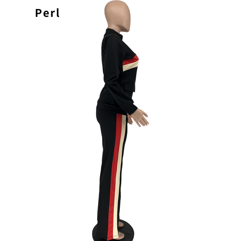 Perl esportes duas peças conjunto roupa feminina retalhos superior + calças terno casual combinando agasalho yoga outfit outono roupas 2022