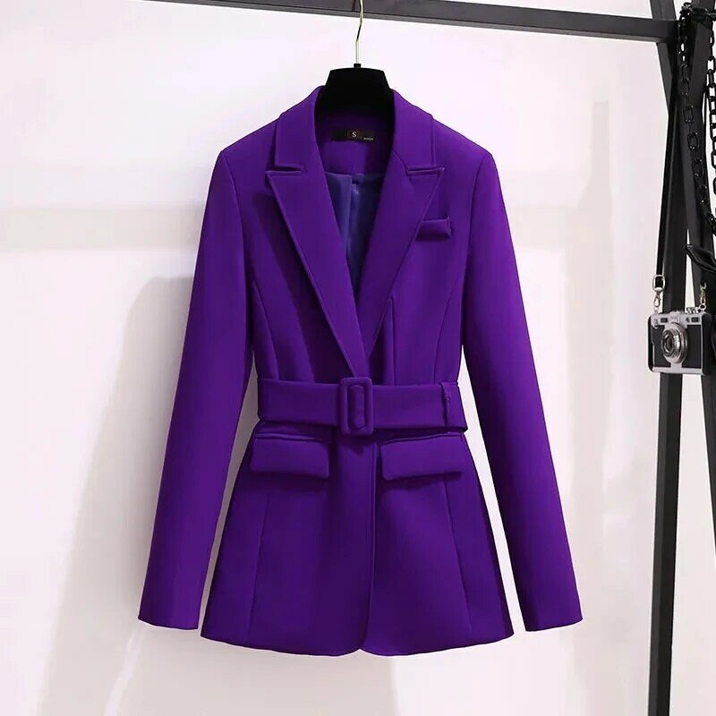 Фиолетовый Профессиональный костюм, женский весенне-осенний модный темпераментный элегантный костюм с поясом на пуговицах, брюки из двух п...