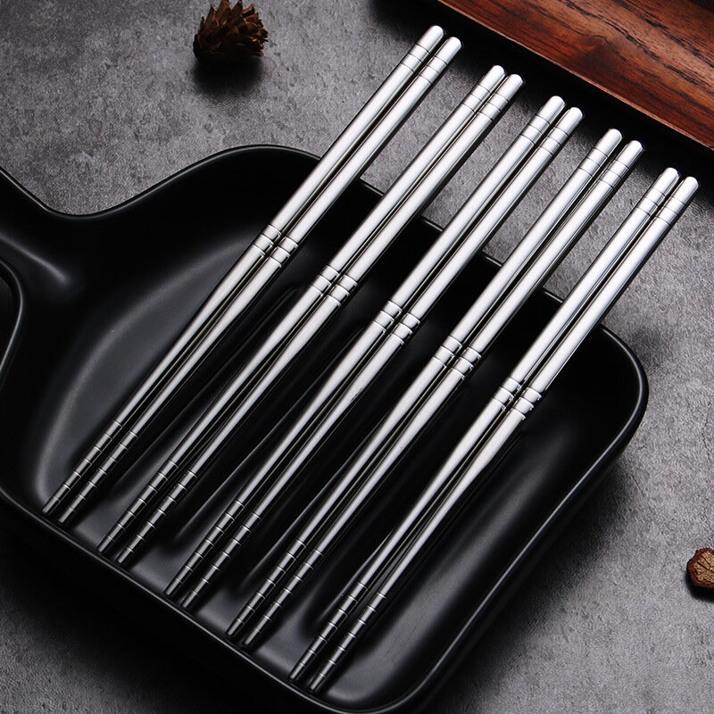 1-5 pares de palillos de Metal para el hogar, conjunto de palillos de acero inoxidable antideslizantes esterilizables de alta temperatura, accesorios de cocina