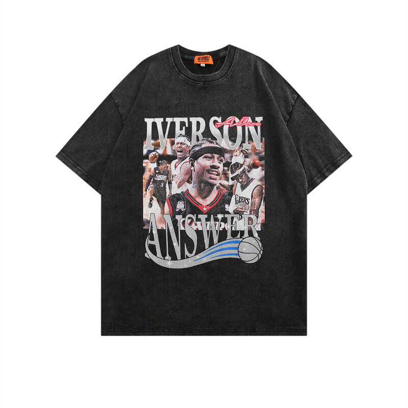 Camiseta de Hip Hop para hombre, ropa de moda urbana, Camiseta con estampado gráfico de estrella de baloncesto, camiseta informal de gran tamaño Retro de primavera y verano 2022