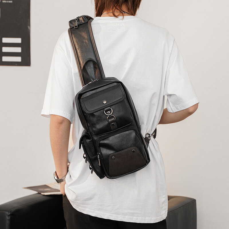 Leather Crossbody Bags for Men Messenger Chest Bag 2020 New Fashion Casual Bag Waterproof PU Single Shoulder Bags Backpack bolso