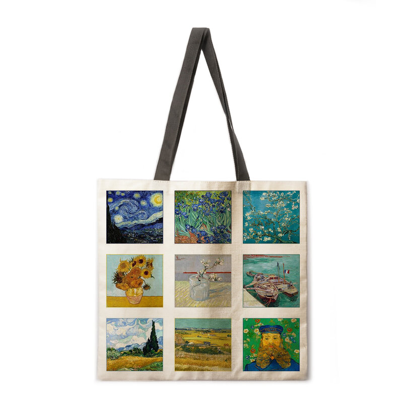 Van Gogh Combo borsa da spiaggia da donna borsa a tracolla pieghevole borsa per la spesa borsa stampata in lino Casual Tote riutilizzabile