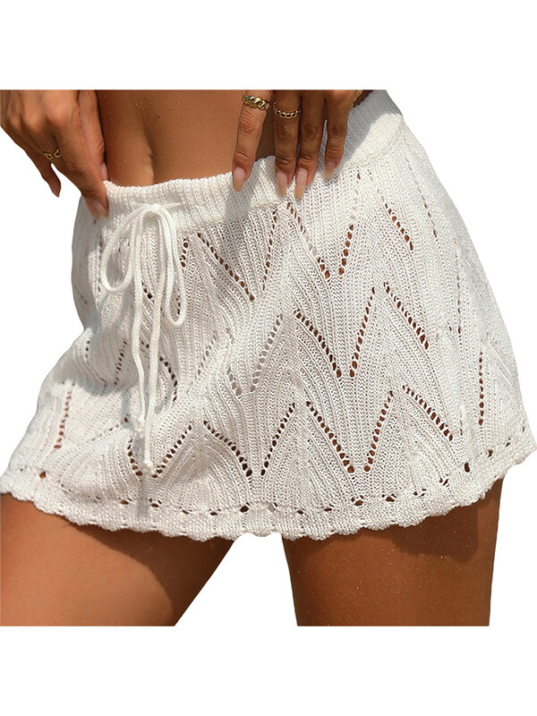 Yassiglia-minifalda de ganchillo con cordón para mujer, ropa de playa de cintura alta, de punto, para verano