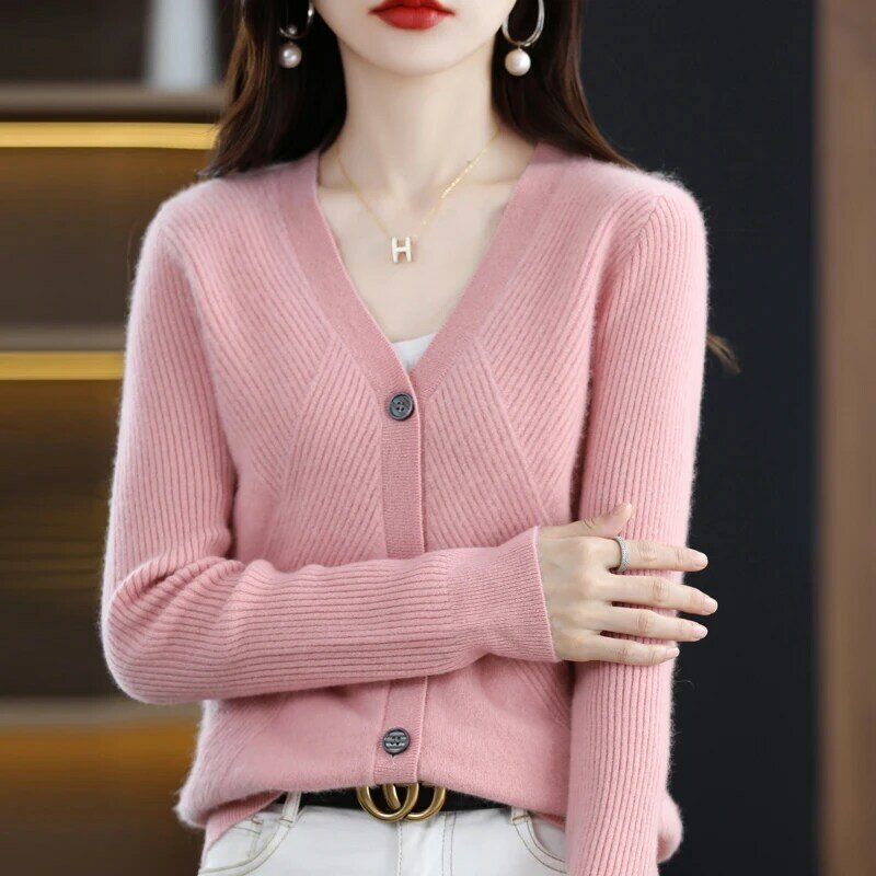 New Autumn And Winter Cashmere Cardigan Women's V-Neck Diagonal Long Sleeve Loose Fashion Wool Knit Bottoming Shirt Coat