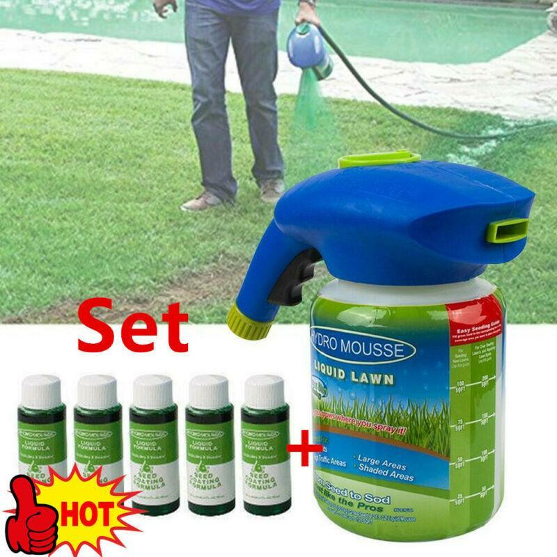 1 Set sistema di semina domestica Spray liquido per erba verde soluzione di cura del prato cura del tiro 1 * annaffiatoio + 5 bottiglie Formula liquida