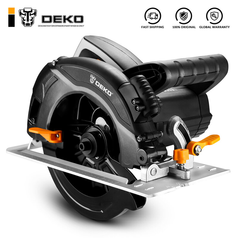 DEKO – scie circulaire DKCS1600, sortie d'usine, Angle de coupe de 5000 tr/min réglable avec lame, scies électriques portables pour le travail du bois