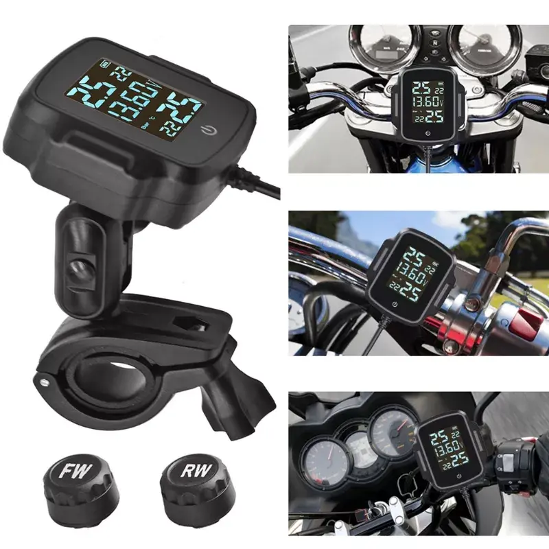 Sistema de alarme de monitoramento da pressão dos pneus da temperatura da motocicleta em tempo real com monitor de extensão da relação usb.