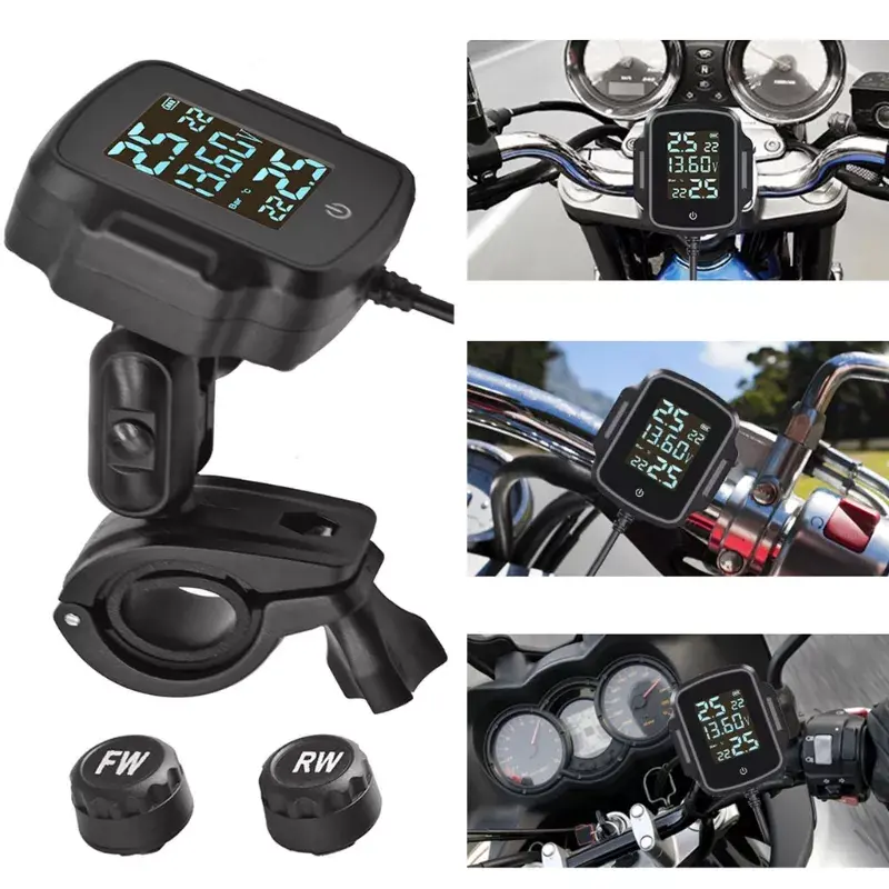 Motorcycle Real-Time Temperature Tire Pressure Monitoring Alarm System with USB Interface Extension Monitor .